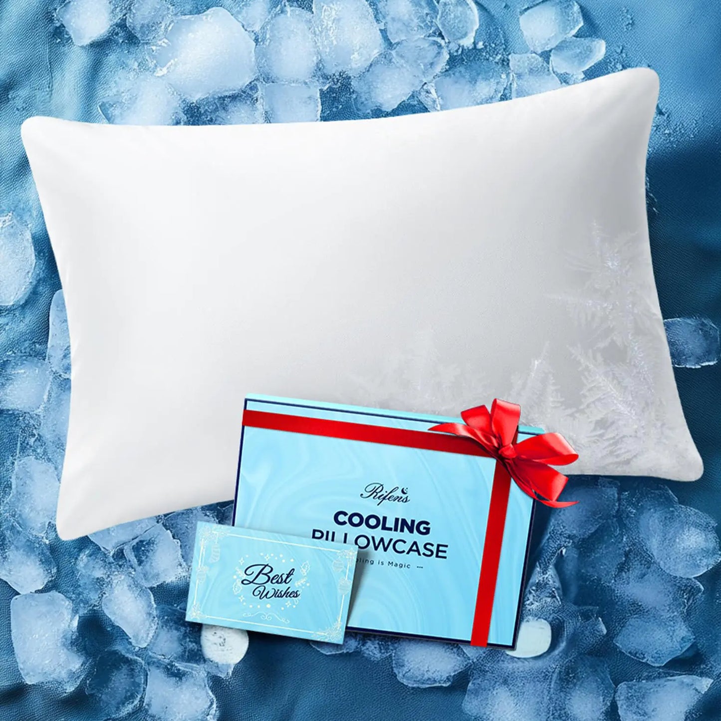Rifens Ice Cooling Pillow Cases for Hot Sleepers Stay Cool All Night Smoother Than Silk Pillowcase Luxurious Covers w/Hidden Zipper for Hair Skin Birthday Gifts for Men Women Mom (White King)