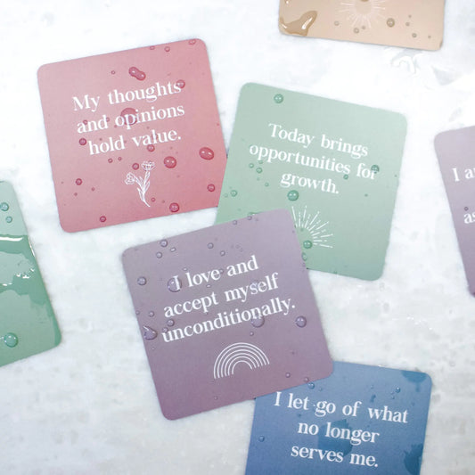 Shower Affirmation Cards Waterproof (Set of 20 3.5" x 3.5") | Daily Affirmation Cards for Women w/Zipper Bag | Positive Affirmations Cards for Shower or Mirror | Affirmations for Women