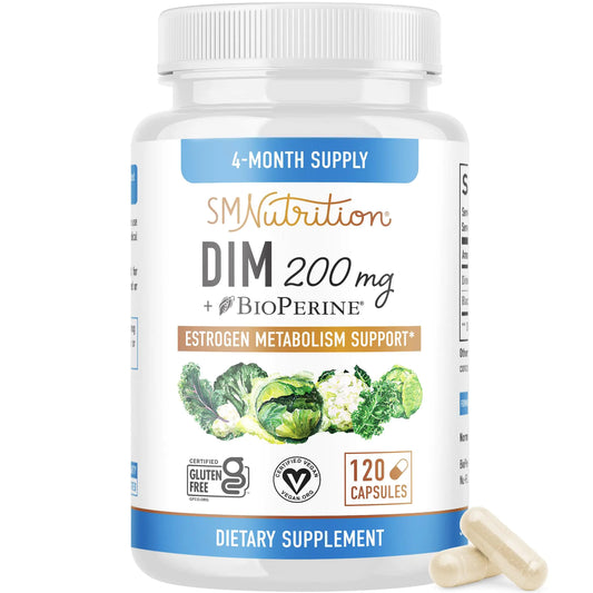DIM Supplement 200 mg (120 Ct) | Estrogen Balance for Women & Men | Hormone Balance Hormonal Acne Supplements Menopause Antioxidant & PMS Support | Non-GMO Vegan Soy Free | 4 Month Supply